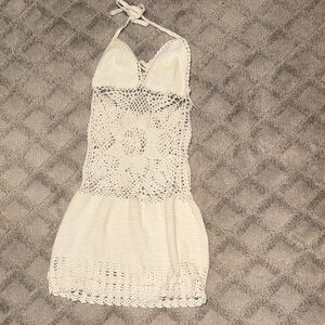 Elegant Cream Crochet Mini Dress